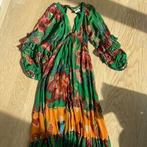 Farm Rio Maxi Green Floral Maxi Dress | XS